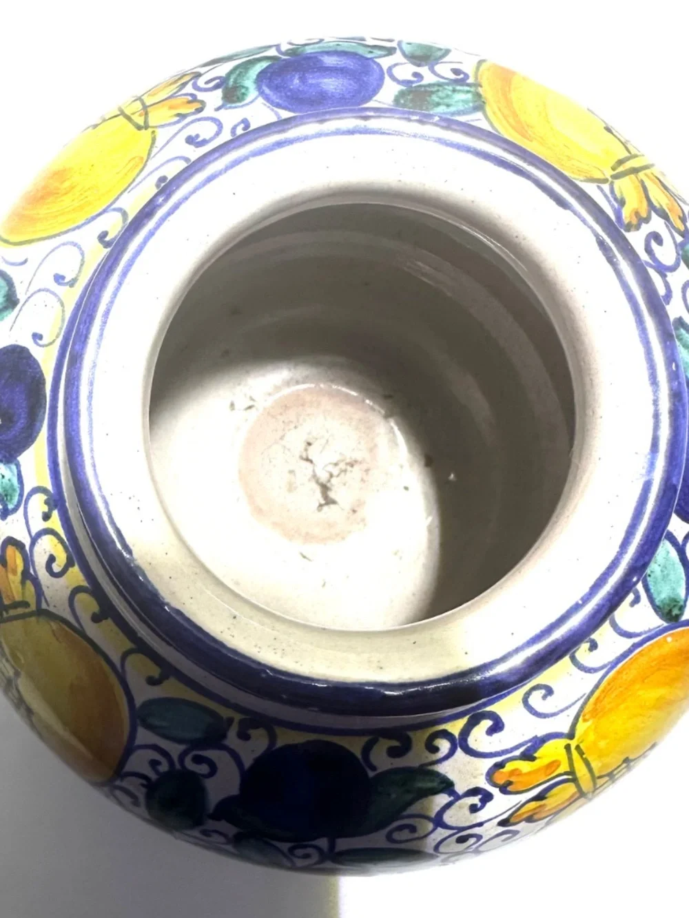 VTG Hand Painted Round Ceramic Vase 6” Fruit Motif Signed F Micalli Deruta Italy